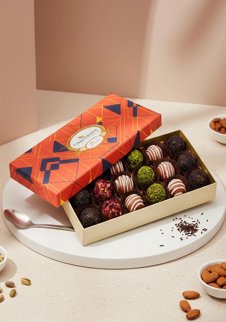 Ghasitaram Assorted Fancy Dryfruit Laddoos 18 Pcs In Designer Box