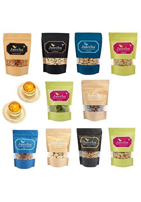 Ghasitaram Unique Diwali Gifts-Diwali Dryfruits-Pack Of 10 Dryfruits Cashews, Almonds, Raisins, Pistachios, Figs , Dried Apricots,...