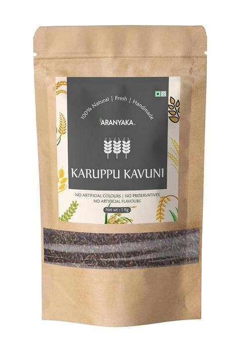 Aranyaka Karuppu Kavuni Boiled Black Rice ( Forbidden ) 1000G |Medium Grain, Unpolished, | Low Glycemic Index-Diabetic Friendly 1Kg [Grown Using Sustainable And Healthy Farming Practices]- In Total