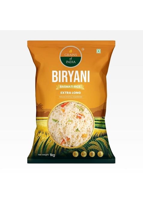 Grains Of India Biryani Basmati Rice| 1Kg| Extra Long| Natural Aroma| Unpolished