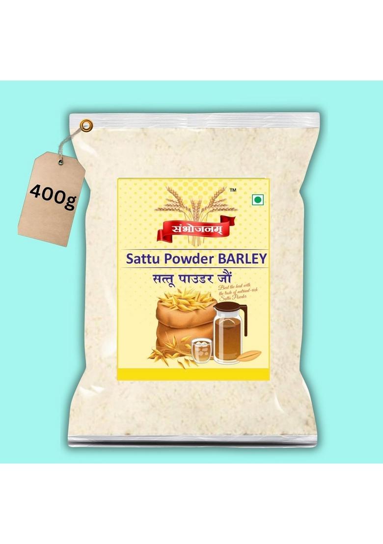 Sambhojanam Barley/Jau Sattu Atta-400 Gm| Cold Press Jau Ka Powder Refreshing Health Drink| Sattoo Roasted Barley Flour Stone Grounded For Ultimate Nutrition| Bhuna Gluten Free Power Premix With Its Cooling Properties (400 Gm, 1)