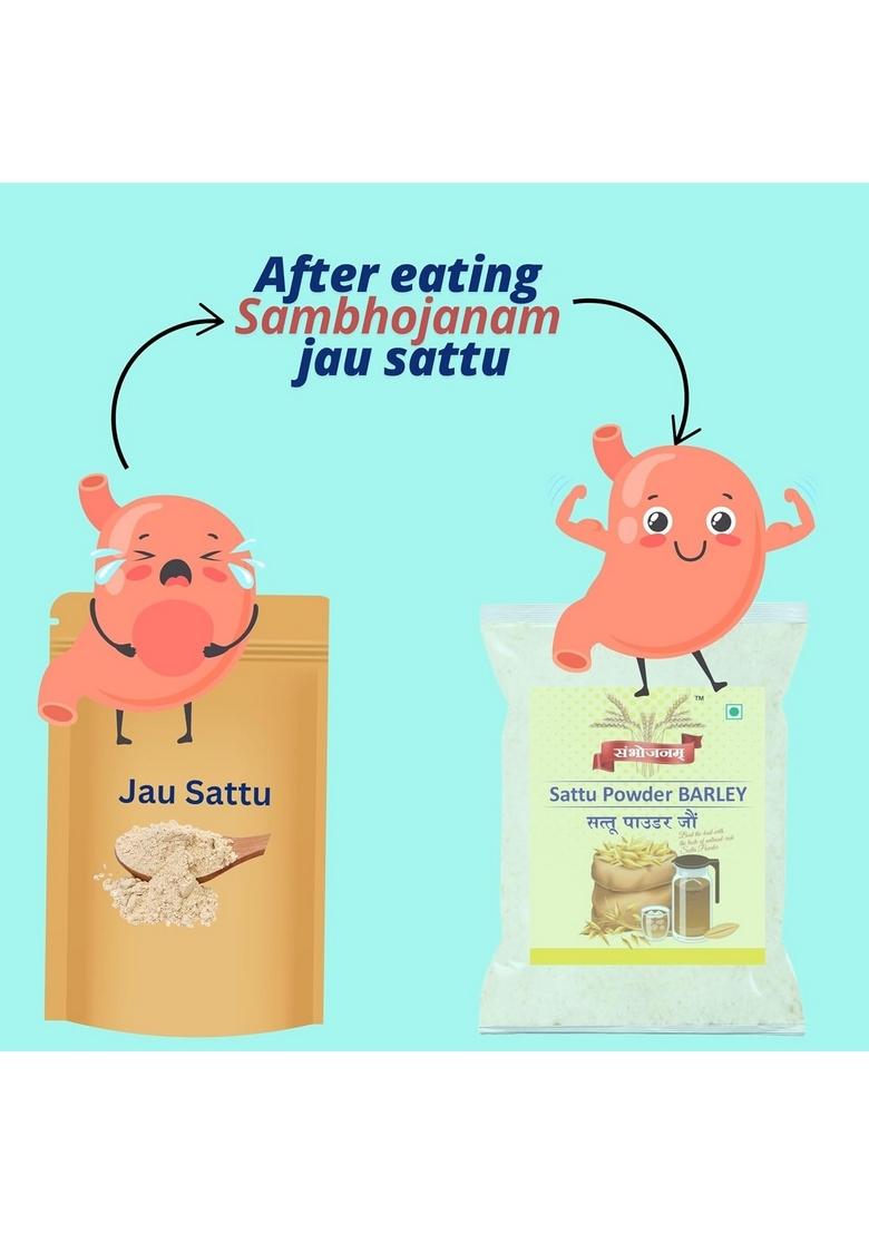 Sambhojanam Barley/Jau Sattu Atta-400 Gm| Cold Press Jau Ka Powder Refreshing Health Drink| Sattoo Roasted Barley Flour Stone Grounded For Ultimate Nutrition| Bhuna Gluten Free Power Premix With Its Cooling Properties (400 Gm, 1)