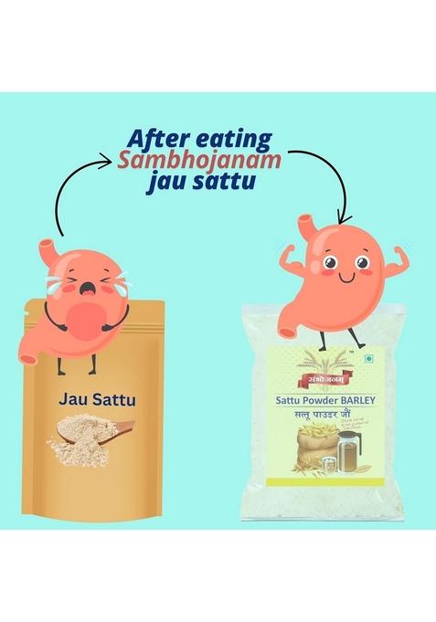 Sambhojanam Barley/Jau Sattu Atta-400 Gm| Cold Press Jau Ka Powder Refreshing Health Drink| Sattoo Roasted Barley Flour Stone Grounded For Ultimate Nutrition| Bhuna Gluten Free Power Premix With Its Cooling Properties (400 Gm, 1)