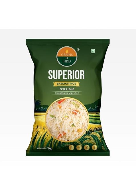 Grains Of India Superior Basmati Rice| 1Kg| Long Grain| Natural Aroma| Unpolished