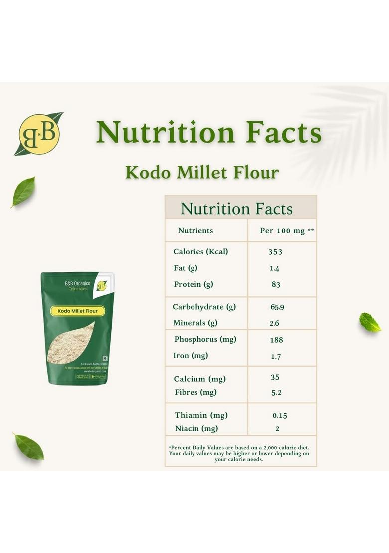 B&B Organics Kodo Millet Flour 1 Kg/Traditional Flour/Varagu Maavu