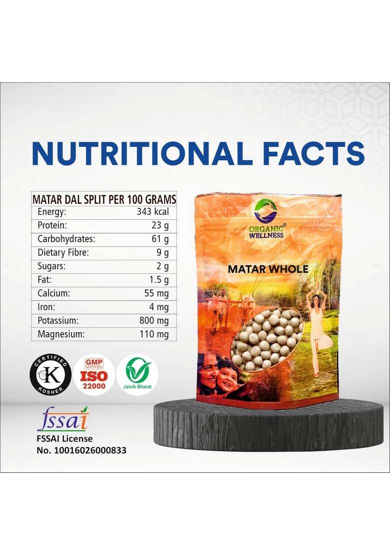 Organic Wellness White Matar Whole - 450Gm - Indya