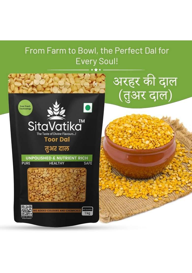 Sitavatika Unpolished Toor Dal 1Kg, No Added Colors And Chemical Gluten Free, Healthy Pulses - Indya