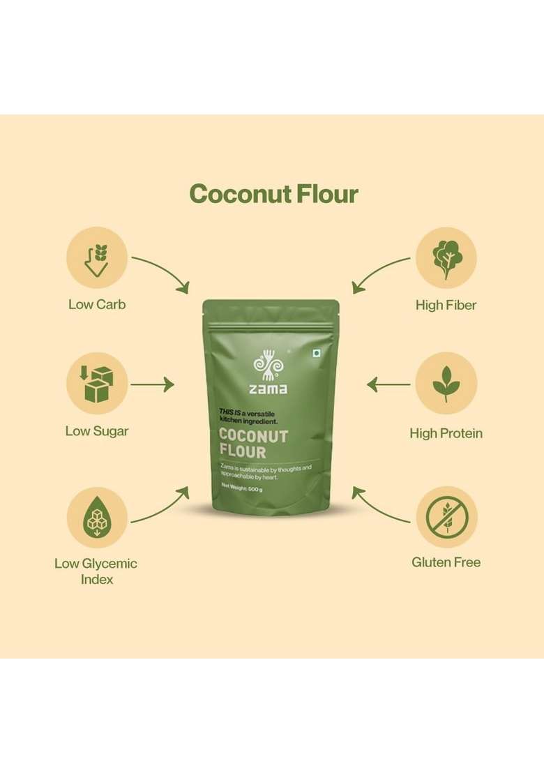 Zama Organics Coconut Flour 500G | Non-Gmo Gluten-Free Keto-Friendly Paleo Great For Baking And Cooking - Indya