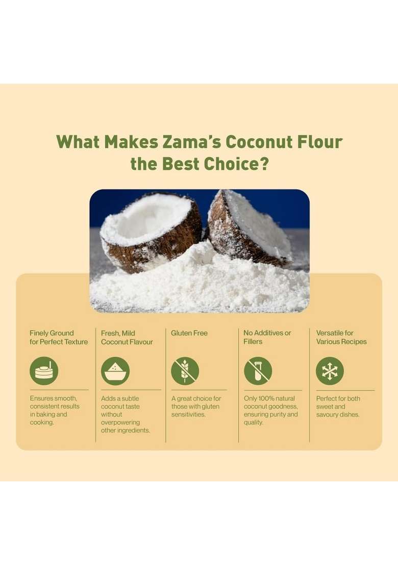 Zama Organics Coconut Flour 500G | Non-Gmo Gluten-Free Keto-Friendly Paleo Great For Baking And Cooking - Indya