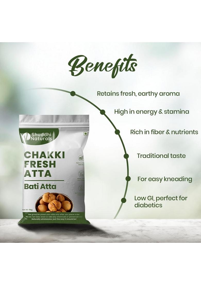 Shuddhi Naturals Natural Bati Atta (Sharbati Wheat) 1Kg | Premium Whole Wheat Flour For Soft & Fluffy Rich In Fiber Protein Traditional Rajasthani/Madhya Pradesh Style 100% Natural, No Additives