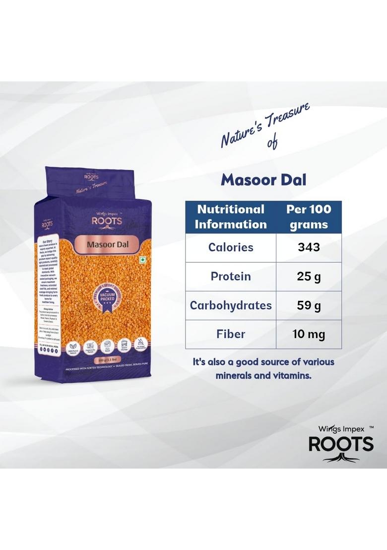 Wings Impex Roots Masoor Dal 500 Gram | Premium Export Quality Protein & Fiber Rich Hygienically Packed For Freshness Authentic Taste
