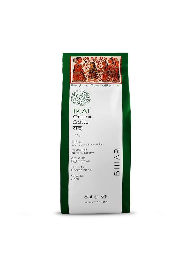 Ikai Organic Sattu 450G | Protein & Fiber Rich Roasted Gram Flour Nutritious Energizing Superfood Ideal For Drink, Paratha, Litti And Baking - Indya