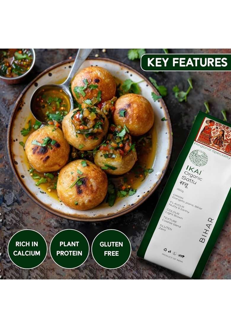 Ikai Organic Sattu 450G | Protein & Fiber Rich Roasted Gram Flour Nutritious Energizing Superfood Ideal For Drink, Paratha, Litti And Baking - Indya