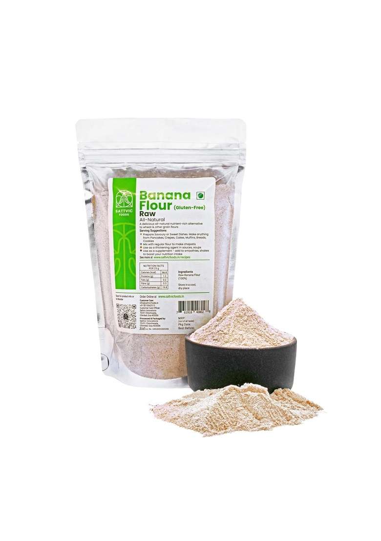 Sattvic Foods Raw Banana Flour (850 G) | 100% Natural, Gluten-Free, Keto & Vegan High In Resistant Starch, Maintains Cholesterol Blood Sugar Perfect For Baking, Thickening, Smoothies, Pancakes - Indya