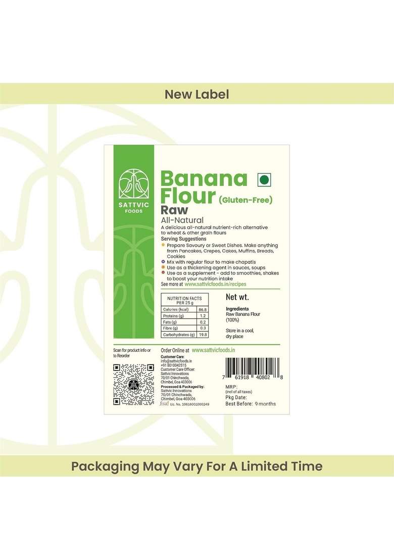 Sattvic Foods Raw Banana Flour (850 G) | 100% Natural, Gluten-Free, Keto & Vegan High In Resistant Starch, Maintains Cholesterol Blood Sugar Perfect For Baking, Thickening, Smoothies, Pancakes - Indya