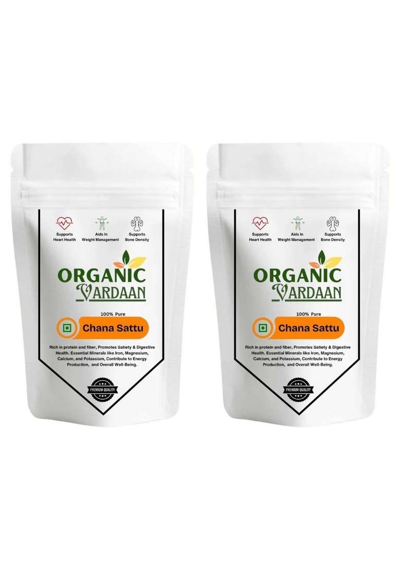 Organic Vardaan - Chana Sattu 400 Gram | High Fiber| Roasted Bengal Atta Naturally Gluten Free Nutrient-Dense Lower Cholesterol |100% Natural & Whole Grain Pack Of 2 - Indya