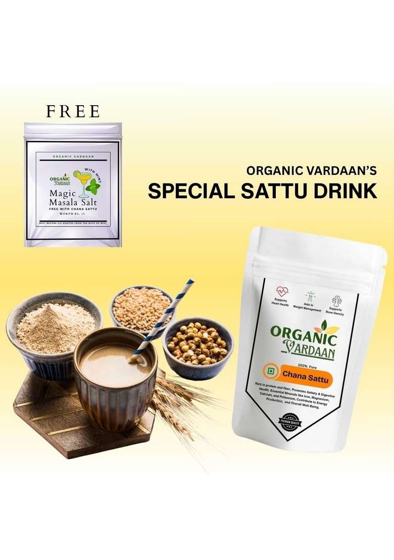 Organic Vardaan - Chana Sattu 400 Gram | High Fiber| Roasted Bengal Atta Naturally Gluten Free Nutrient-Dense Lower Cholesterol |100% Natural & Whole Grain Pack Of 2 - Indya