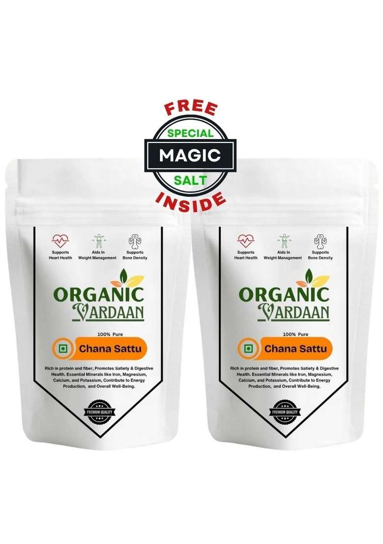 Organic Vardaan - Chana Sattu 400 Gram | High Fiber| Roasted Bengal Atta Naturally Gluten Free Nutrient-Dense Lower Cholesterol |100% Natural & Whole Grain Pack Of 2 - Indya