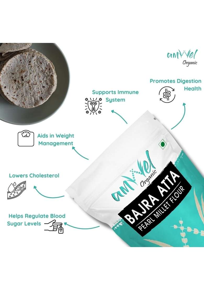 Amwel Organic Bajra Atta | Pearl Millet Flour 450G Gluten Free Diabetic Friendly Low Gi Aata For Sugar Control - Indya