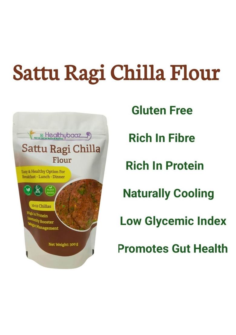 Healthybaaz Sattu Ragi Chilla Flour, High Protein, Gluten Free, Plant Based, Rich In Fibre, 300G