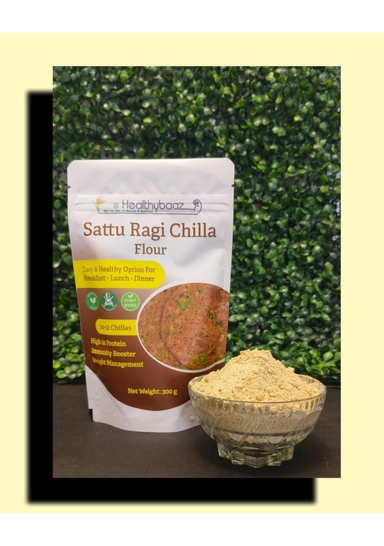 Healthybaaz Sattu Ragi Chilla Flour, High Protein, Gluten Free, Plant Based, Rich In Fibre, 300G