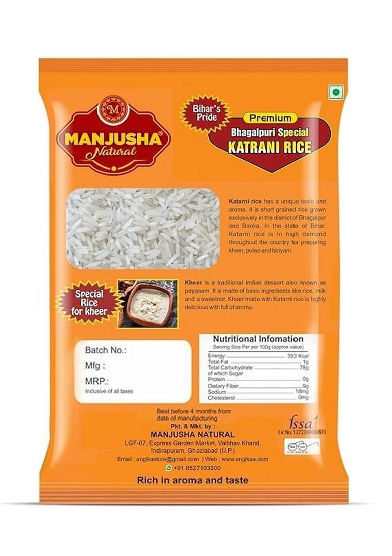 Manjusha Natural Bhagalpuri Katarni Chawal (Rice) 1Kg (Net Wt.950), Special Aromatic & Flavorful Rice Soft, Non-Sticky Grains, Easily Digestible, Flavor Of Bihar,Katarni Unpolished