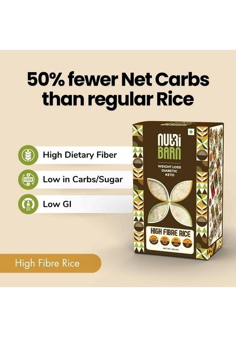 Nutribarn High Fibre Rice, 250 Gms, 1 Pack, 6.6G Net Carb & 11% Protein/Serving, Identical To Regular Low Carb, Pre-Biotic Fibre, Gi, Keto Diet, Weight Loss, Diabetic Friendly