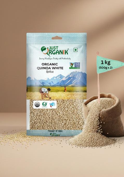 Just Organik White Quinoa 1Kg | 100% Organic Superfood Rice Complete Plant Protein With All Essential Amino Acids Gluten-Free, Fiber And Nutrient-Rich Supports Heart & Digestive Health