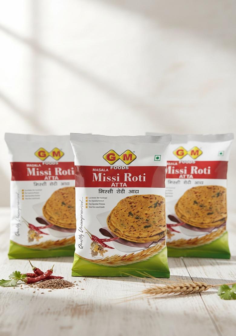Gm Foods Masala Missi Roti Atta 400G (Pack Of 3) | Spiced With Indian Seeds & Herbs Rich In Protein, Vitamins, Minerals Micronutrients Healthy And Tasty No Artificial Colour Or Preservatives