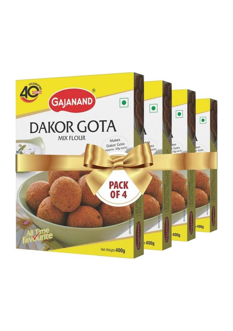 Gajanand Instant Dakor Gota Mix Flour, 400 Gm (Pack Of 4), Ready To Cook Gota, Gujarati Snack Food, For Healthy & Tasty Snacks/Breakfast + Free Rajwadi Garam (Inside Packet) - Indya