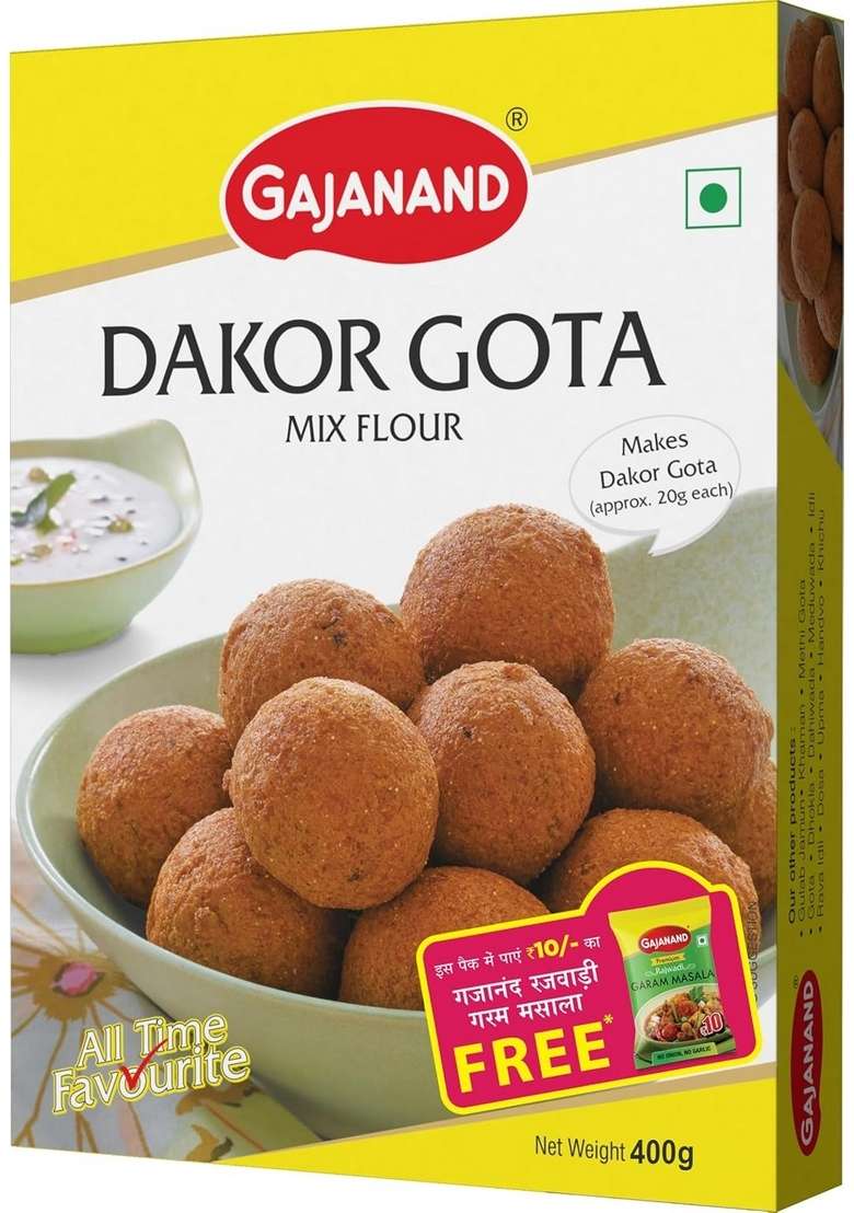Gajanand Instant Dakor Gota Mix Flour, 400 Gm (Pack Of 4), Ready To Cook Gota, Gujarati Snack Food, For Healthy & Tasty Snacks/Breakfast + Free Rajwadi Garam (Inside Packet) - Indya