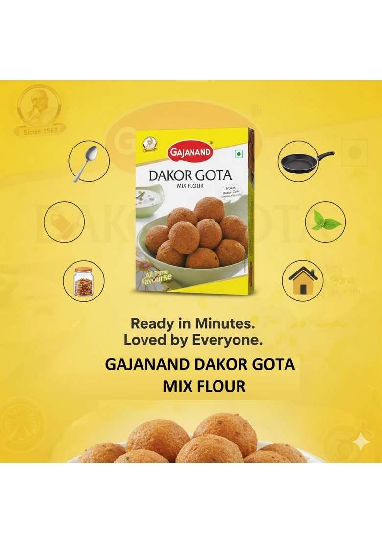Gajanand Instant Dakor Gota Mix Flour, 400 Gm (Pack Of 4), Ready To Cook Gota, Gujarati Snack Food, For Healthy & Tasty Snacks/Breakfast + Free Rajwadi Garam (Inside Packet) - Indya