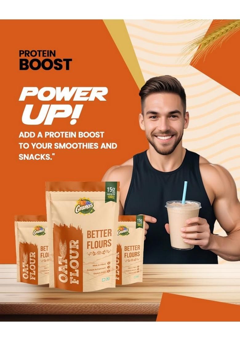 Granos Oat Flour 900G, Oats Atta Pouch, High In Protein & Fibre, Gluten Free, No Maida, Helps Weight Loss Diabetics, Artificial Preservatives Chemical 100% Whole Grain (Pack Of 1)