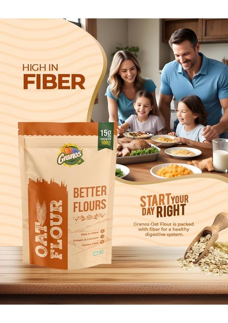 Granos Oat Flour 900G, Oats Atta Pouch, High In Protein & Fibre, Gluten Free, No Maida, Helps Weight Loss Diabetics, Artificial Preservatives Chemical 100% Whole Grain (Pack Of 1)