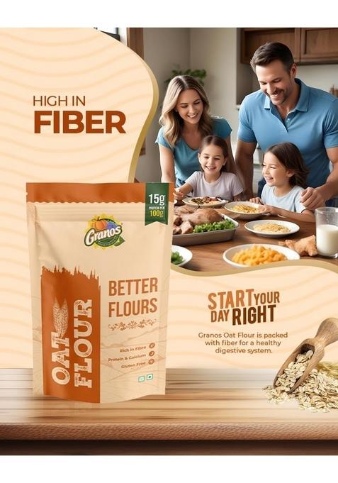 Granos Oat Flour 900G, Oats Atta Pouch, High In Protein & Fibre, Gluten Free, No Maida, Helps Weight Loss Diabetics, Artificial Preservatives Chemical 100% Whole Grain (Pack Of 1)