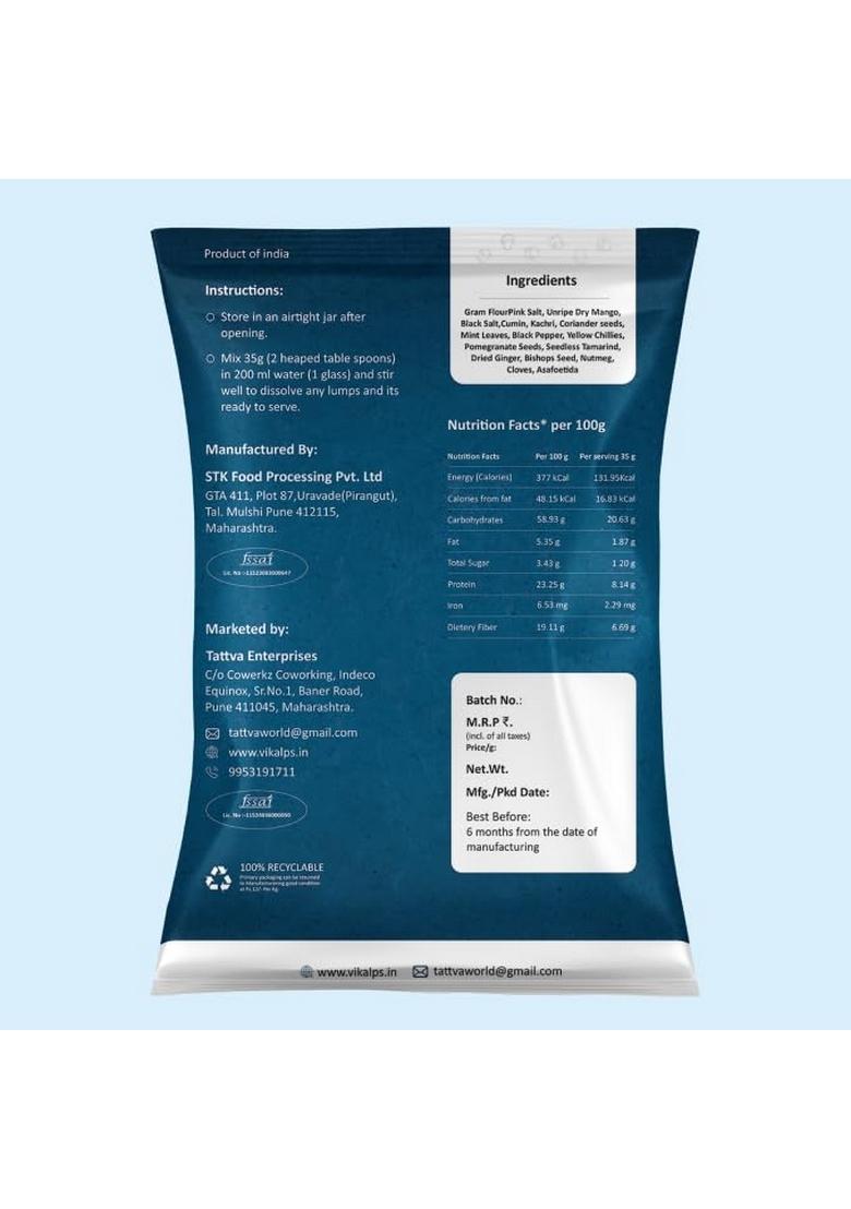 Vikalps Chatpata Chana Sattu | Flavoured Powder 100% Natural, Gluten Free, High Protein & Fibre Nutritious, Tasty Versatile Drink Mix 500G Pack