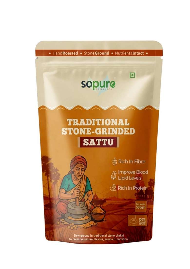 Sopure Organics Stone–Grinded Sattu Atta | Traditional Slow Ground Flour Improves Digestion, Rich In Fiber, Nutrients & Protein Natural, Healthy Gluten Free Chana (500 Gm (Pack Of 1)) - Indya