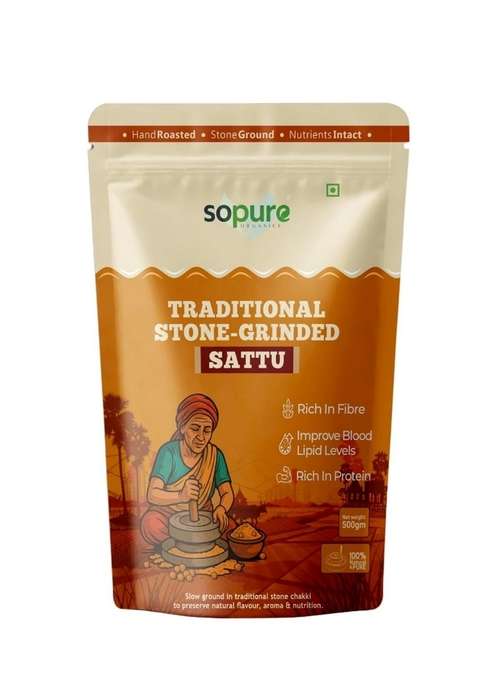Sopure Organics Stone–Grinded Sattu Atta | Traditional Slow Ground Flour Improves Digestion, Rich In Fiber, Nutrients & Protein Natural, Healthy Gluten Free Chana (500 Gm (Pack Of 1))