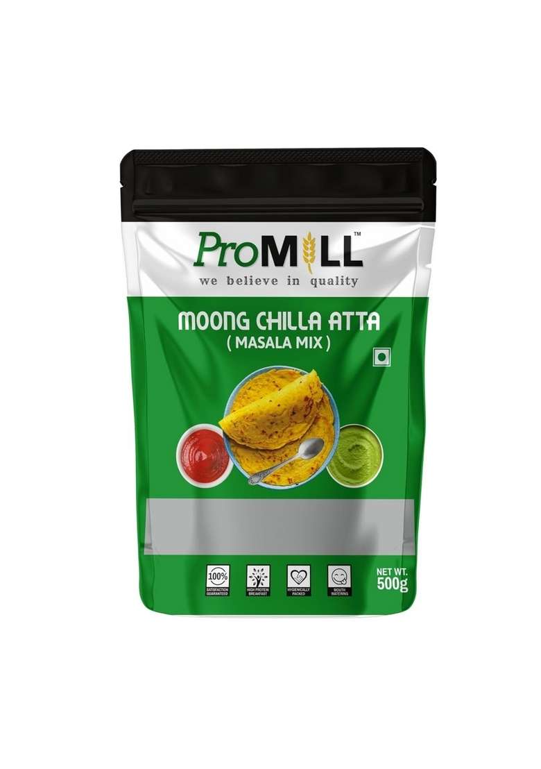 Promill Moong Dal Chilla Atta (Masala Mix) (500Gm) Healthy And Tasty High In Fibre & Protein - Indya