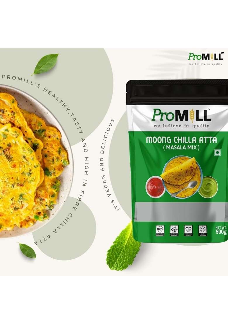 Promill Moong Dal Chilla Atta (Masala Mix) (500Gm) Healthy And Tasty High In Fibre & Protein - Indya