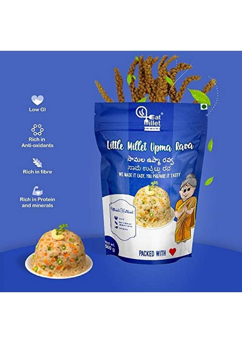 Eat Millet Little Milllet Upma Rava 500G( Pk Of 2 )- Nutritious Breakfast | Easy & Ready To Cook Meal In One Step Rich Fiber Protein For