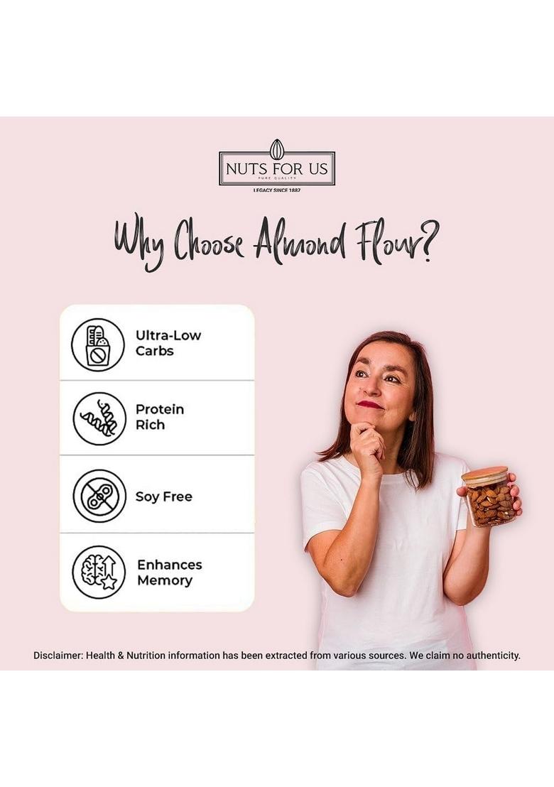 Nuts For Us Natural Almond Flour (400Gms) | Un-Blanched Skin-Free, Smooth & Naturally Nutritious High In Protein Vitamin E Ideal Baking Breads Cakes, Keto Diets Guilt-Free Snacking