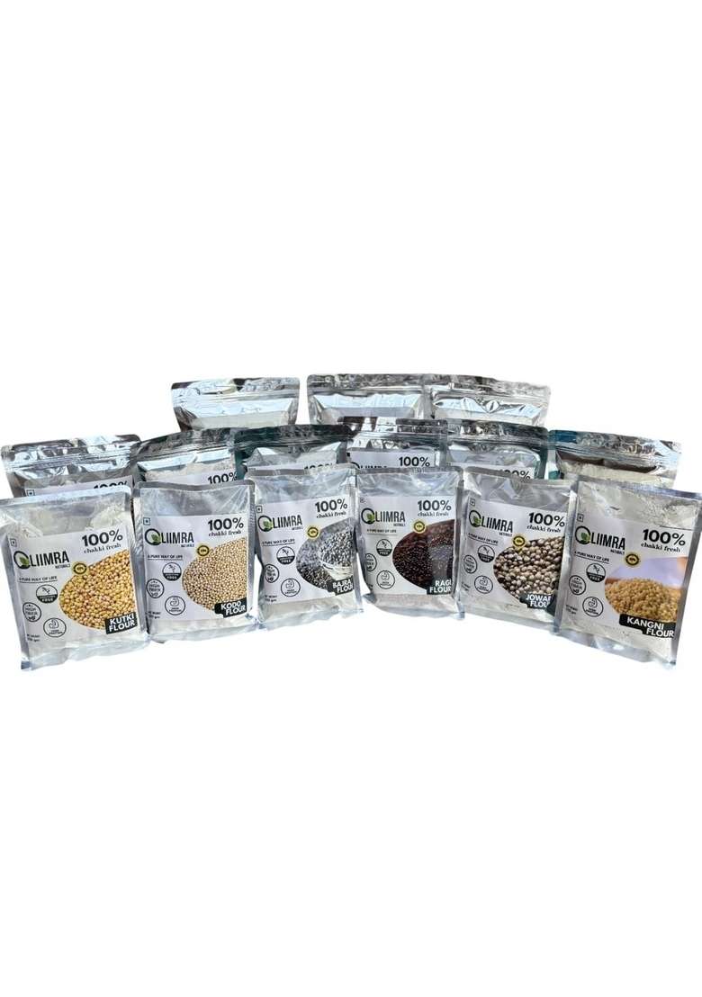 Liimra Naturals Millet Combo Flour - Jowar, Bajra, Ragi, Kodo, Kutki, Kangni (250 Gram X 6) High Fiber, Protein-Packed, Low Gi, Gluten-Free, Mineral Rich, 100% Chakki Fresh - Indya