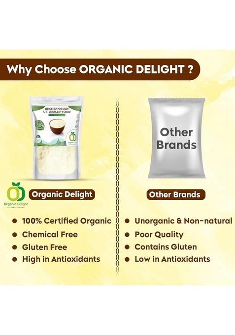 Organic Delight 100% Natural Little Millet Flour/Atta | Low Gi Atta For Healthy Cooking & Baking Gluten Free High Protein Fiber Great Roti, Dosa, And (1 Kg)