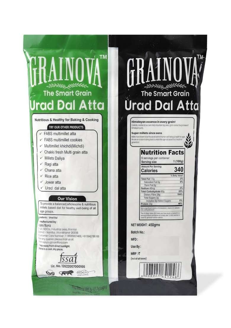 Grainova 100% Fresh And Natural Urad Dal Flour | Atta Nutritious Healthy For Cooking Baking Orad Atta/Flour Pack Of 1, 500G A3180_08_1 - Indya