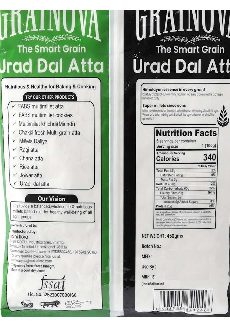 Grainova 100% Fresh And Natural Urad Dal Flour | Atta Nutritious Healthy For Cooking Baking Orad Atta/Flour Pack Of 1, 500G A3180_08_1 - Indya