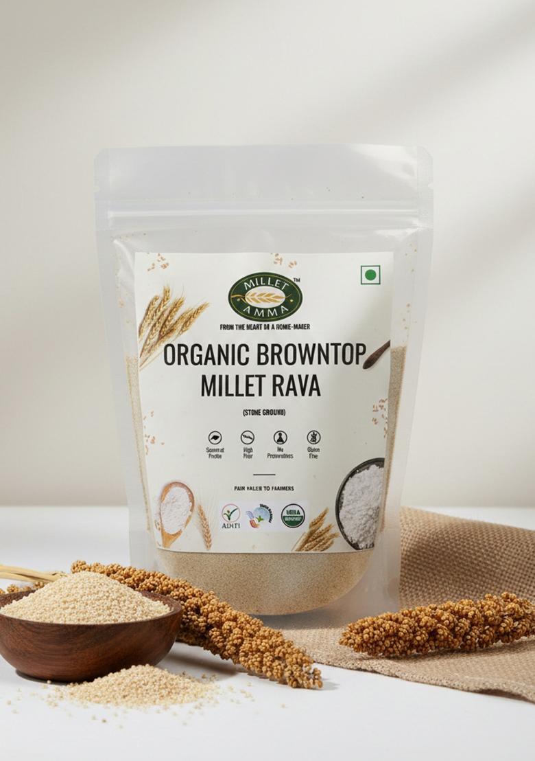 Millet Amma Certified Organic Unpolished Browntop Rava 1 Kg Pack | Suitable For Multiple Recipes (Upma, Khichdi) Rich In Protein, Gluten Free