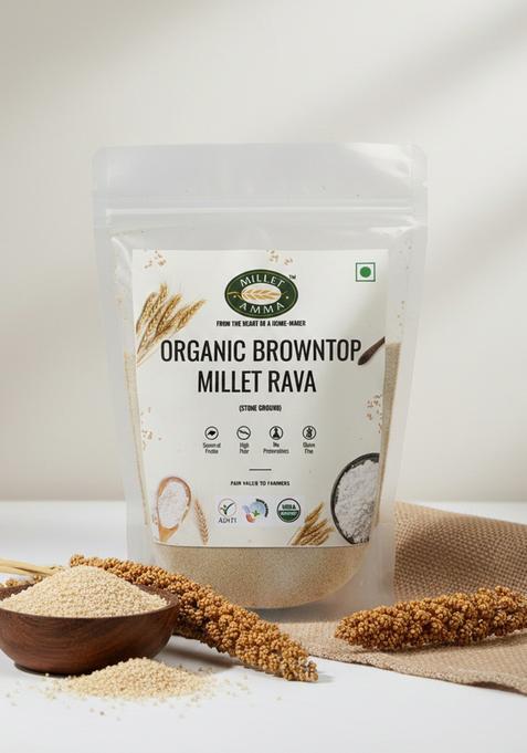 Millet Amma Certified Organic Unpolished Browntop Rava 1 Kg Pack | Suitable For Multiple Recipes (Upma, Khichdi) Rich In Protein, Gluten Free