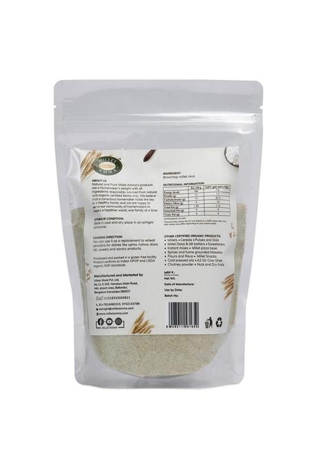 Millet Amma Certified Organic Unpolished Browntop Rava 1 Kg Pack | Suitable For Multiple Recipes (Upma, Khichdi) Rich In Protein, Gluten Free