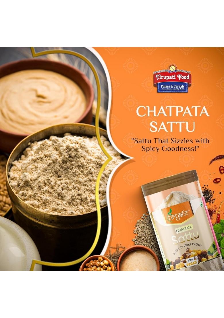 Tiryanc Chatpata Flavoured Sattu Premix Powder | Ready-To-Drink Roasted Mix Flour Healthy Protein Sattoo Drink Quick Energy Booster No Chemicals Or Preservatives (500Gm)